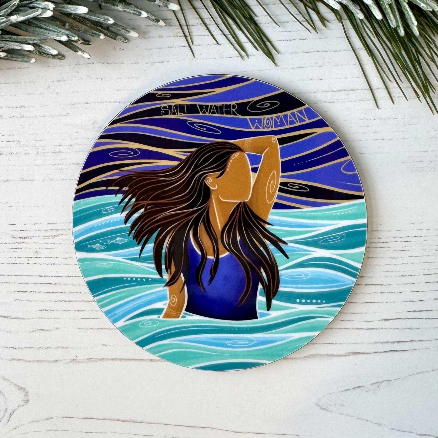 Cornwall Studios - Salt Water Woman Coaster - Sea Swimming Design