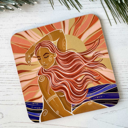 Cornwall Studios - Wild Swimming Coaster - She Is the Fire design