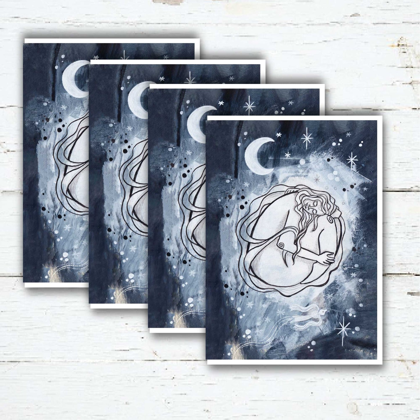 'Silent Night, Sacred Cycles' Greetings Card with 2025 Moon Calendar