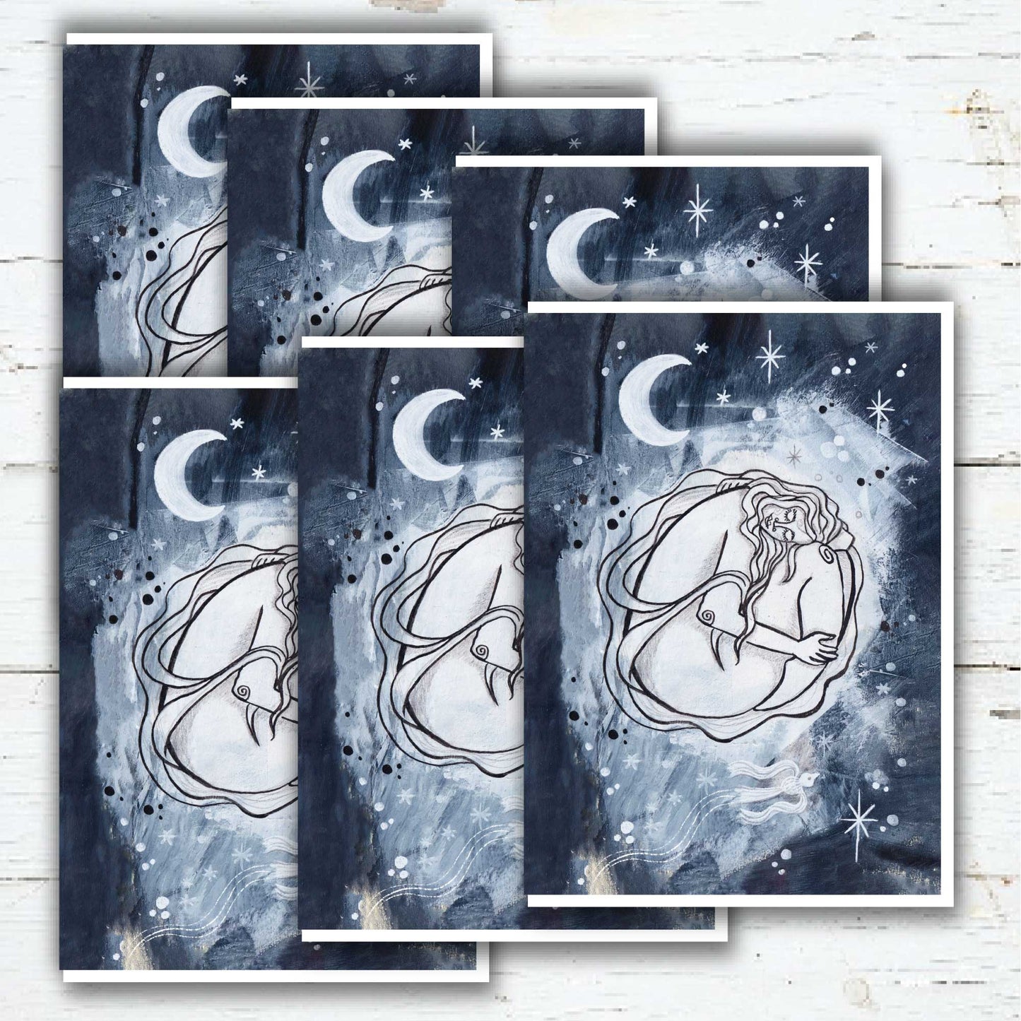 'Silent Night, Sacred Cycles' Greetings Card with 2025 Moon Calendar