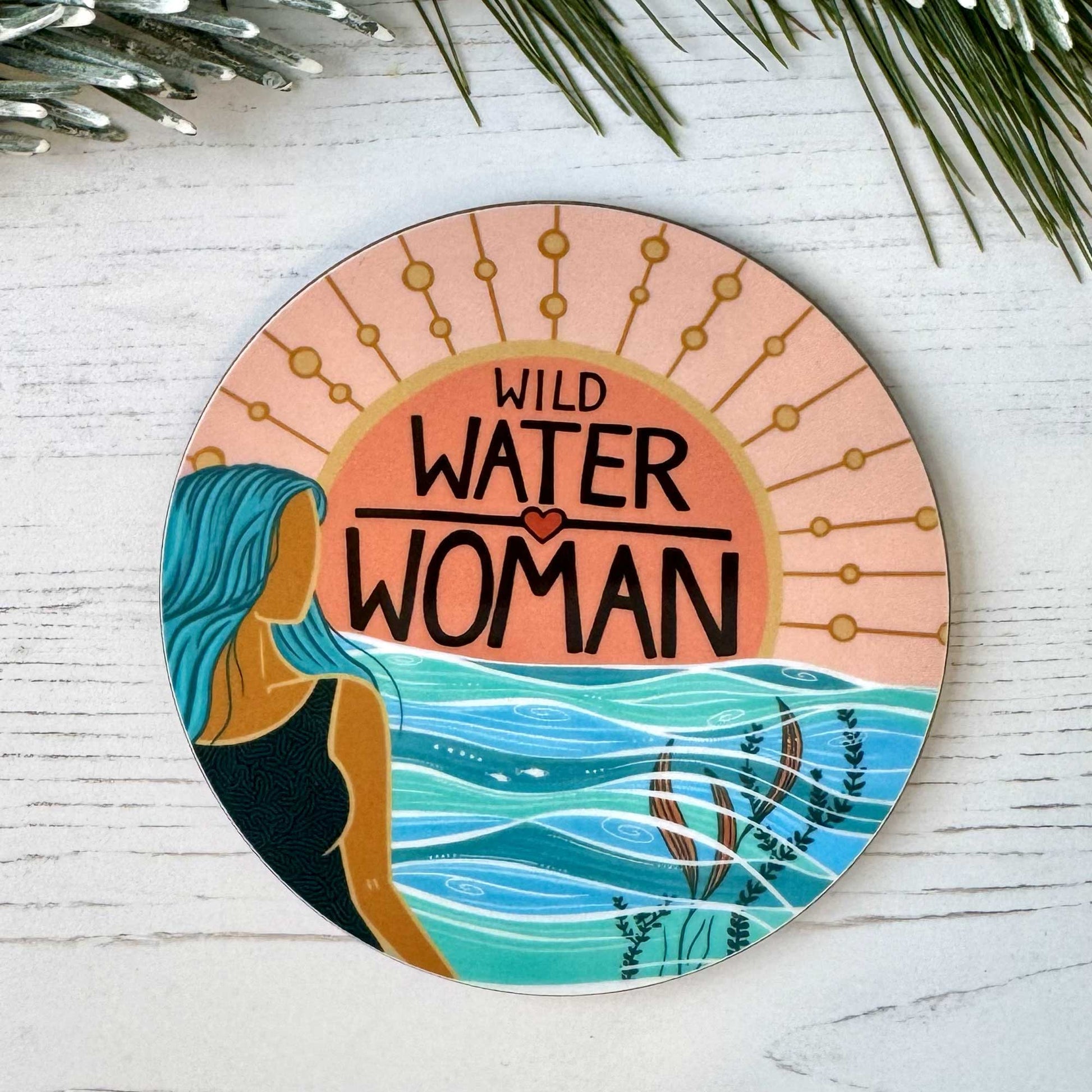 Cornwall Studios - Wild Water Woman Coaster - Sea Swimming Design - Peach